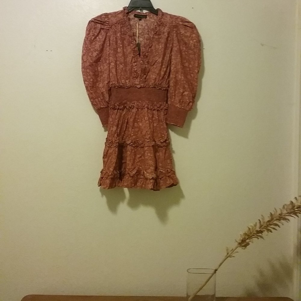 NWT House of Harlow Boho Folk Cottagecore Ruffled Mini Dress Size S
